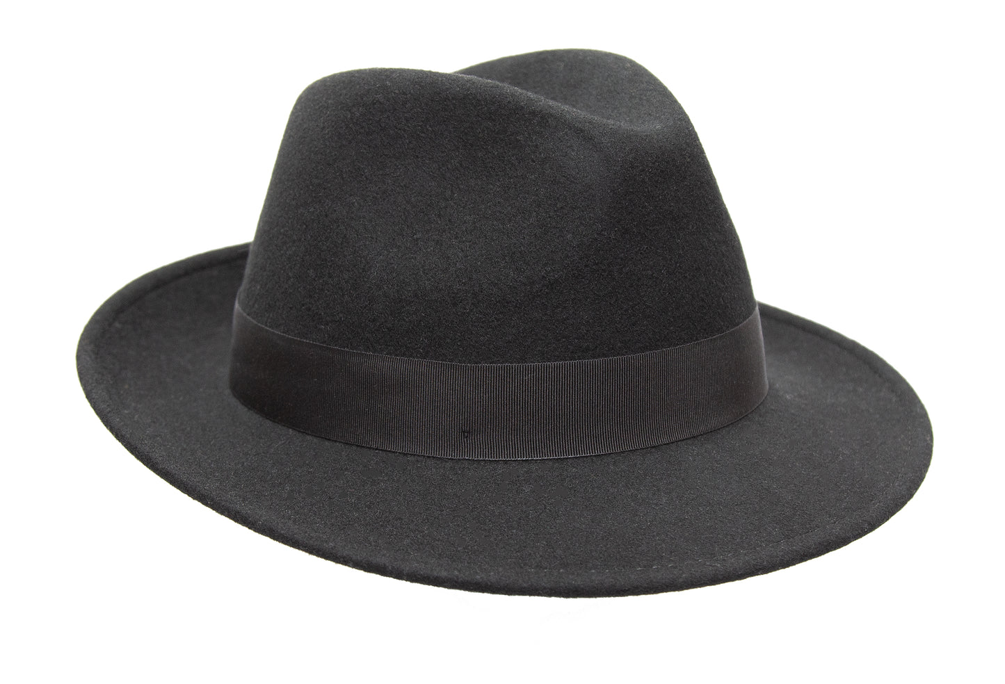 knautschbarer Wollfilzhut für Damen und Herren mit breitem schwarzem Textil Hutband